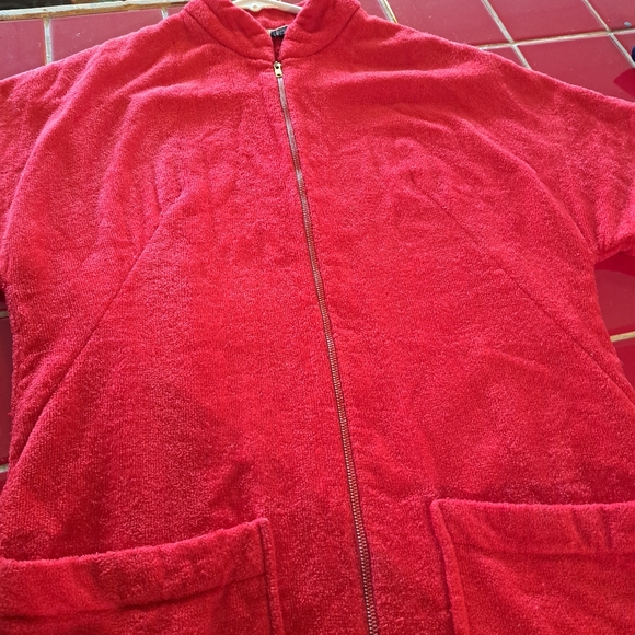 Vintage Gertrude Davenport New York Small Red Terry Cloth Robe Dress w/Pockets - Picture 6 of 16